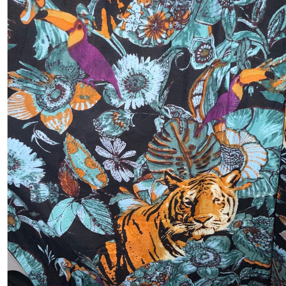 World Market Tiger Tropical Print Maxi Dress L/XL Kimono Sleeve Boho Jungle - Picture 5 of 5